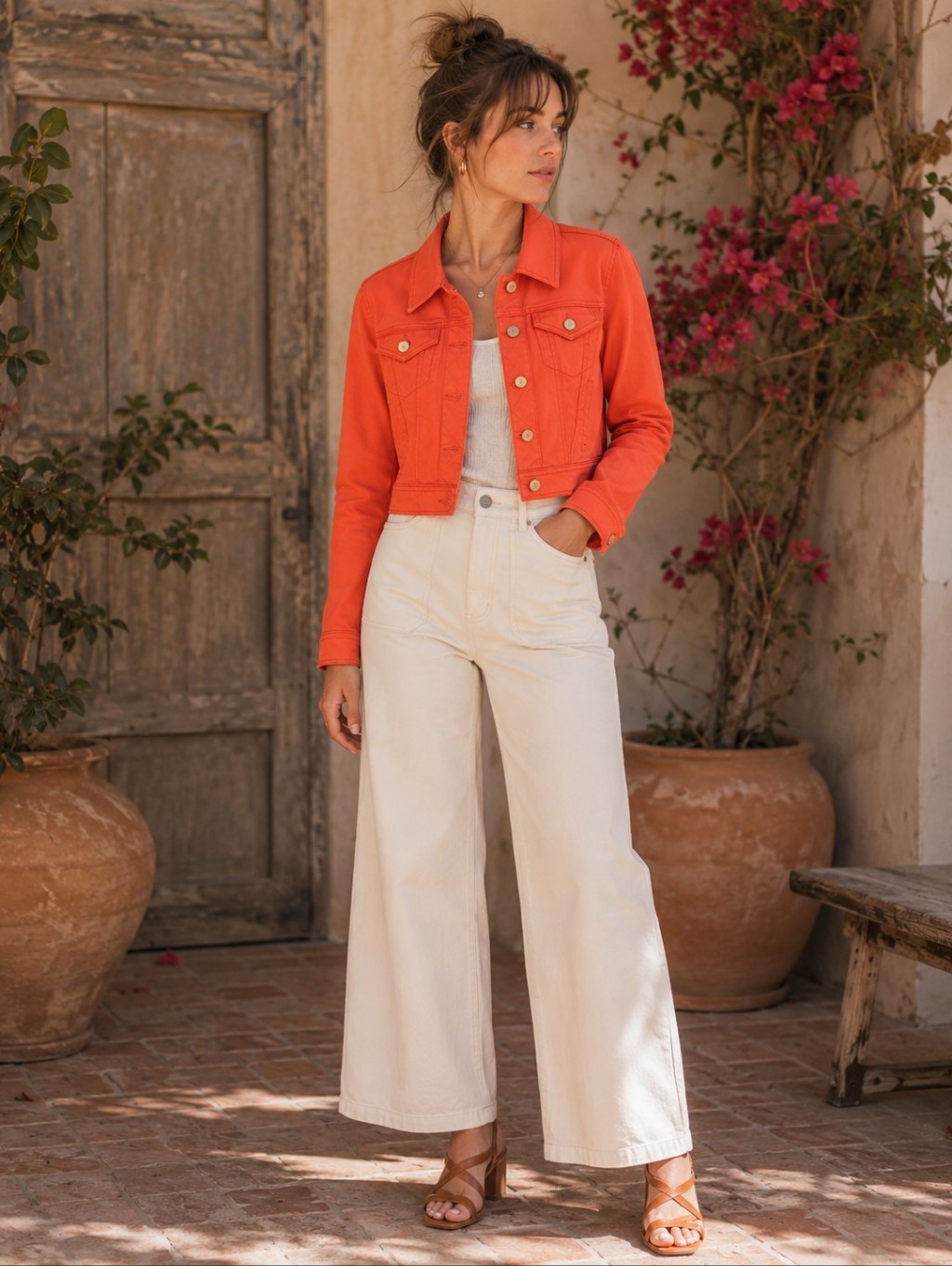 Anthropologie Pilcro And The Letterpress Cropped Denim Jacket Orange Xs Jean